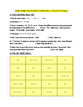 Đề thi Violympic Tiếng anh lớp 3 vòng 1 lần 2 - Năm học 2016-2017